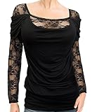 eVogues Floral Lace Sleeve Top Black - Large