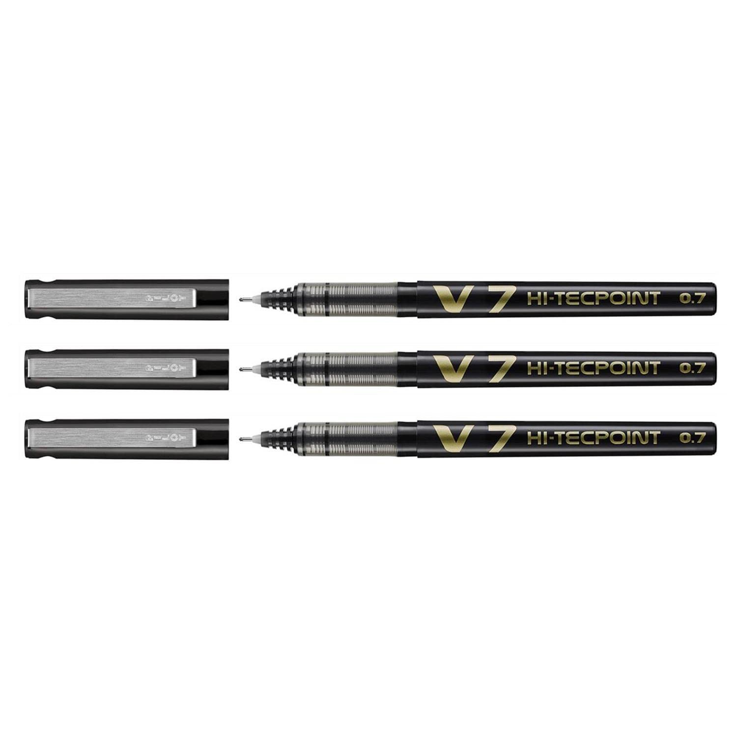 Pilot Pack of 3 Hi-Tecpoint V7 Rollerball Pens, Liquid Ink, Medium Tip, Black