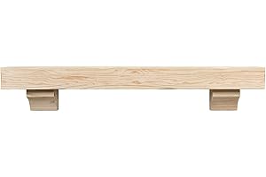 MANTELSDIRECT Breckenridge 60” Fireplace Mantel Shelf with Corbels – Rustic Floating Mantel Shelf for Over Fireplace – Unfinished - Wood Shelf for Wall – Pine Box Construction