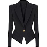 YSMLOIU Womens Blazer Peaked Lapel Business Blazers for Women Casual Tailored One Button Blazer Work Jacket