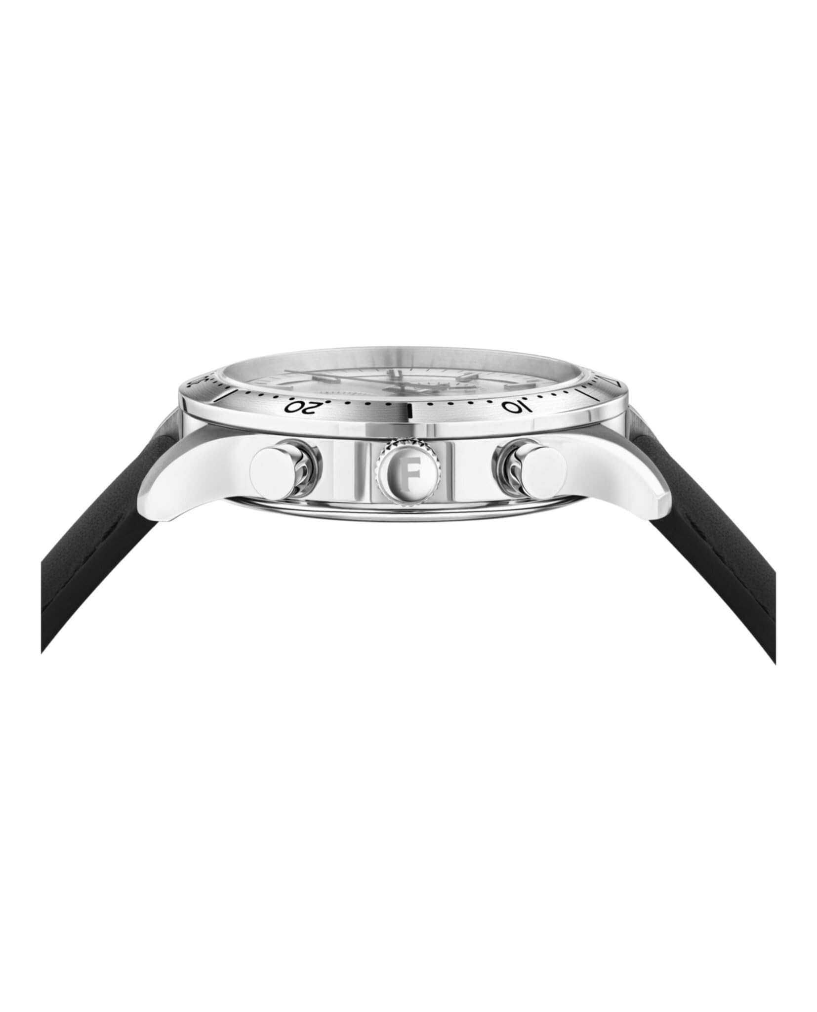 Ferragamo Master Chrono Collection Luxury Mens Watch Timepiece with a Black Strap Featuring a Silver Case and Silver Dial, Stainless Steel-SFU400123