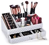 Cosmetic Storage Box Organizer - Compartments to Organize and Store Your Cosmetics Makeup and Accessories. Drawer with Padding to Protect Jewelry. Will Sit Neatly on Vanity or Bathroom Countertop.