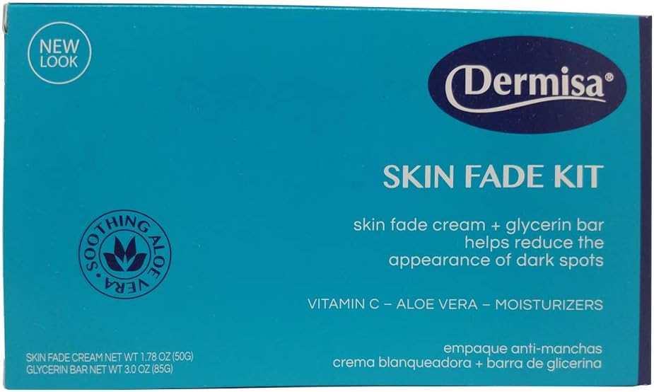 Dermisa Brightening & Cleansing Kit. Original Formula Whitening Skin Fade Cream. 1.78 Oz (50g) + Gentle Cleansing Glycerin Soap Bar with Aloe Vera. 3.0 Oz (85g)