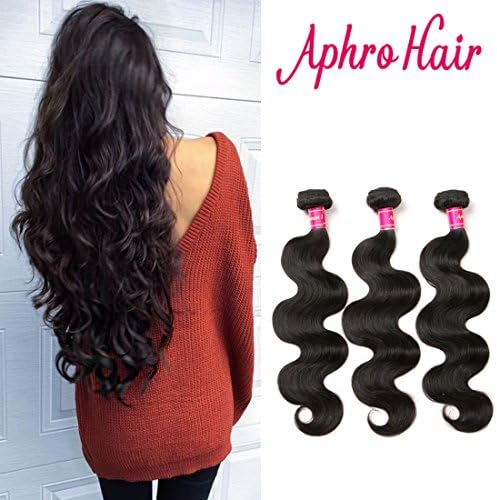 Aphro Hair Brazilian Virgin Hair Bundles Body Wave 3 Bundles 10a Unprocessed Remy Human Hair Extensions Natural Black Color(8 10 12 Inches Natural Color)