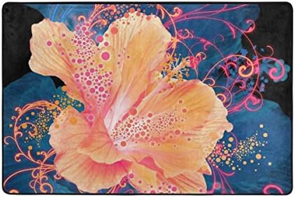 WOOR Pink Hibiscus Flower Living Room Dining Area Rugs 6' x 4' Feet Bed Room Rugs Office Rugs Modern Floor Rug Carpets Home Decor