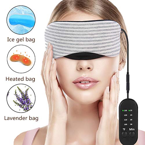 Heated Eye Mask, Esonmus USB Sleep Mask with Adjustable Temperature and Time Control, Warm and Cold Massage to Relieve Dry Eye Syndrome, Eye Stress, Tired Eyes, with Earplugs