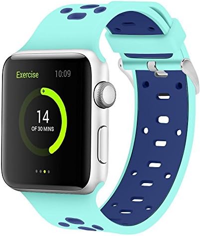 Silicone Apple Watch Band 38mm Sport Fan Wristband Soft Breathable Wrist Bracelet for Apple Watch Series 3 Series 2 Series 1 Sport Edition Replacement Strap (38mm Mint/Blue)