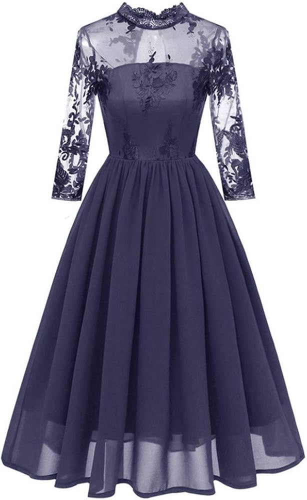 Women Summer Dress Vintage Beautiful 50's Retro Floral Lace Fabric 3/4