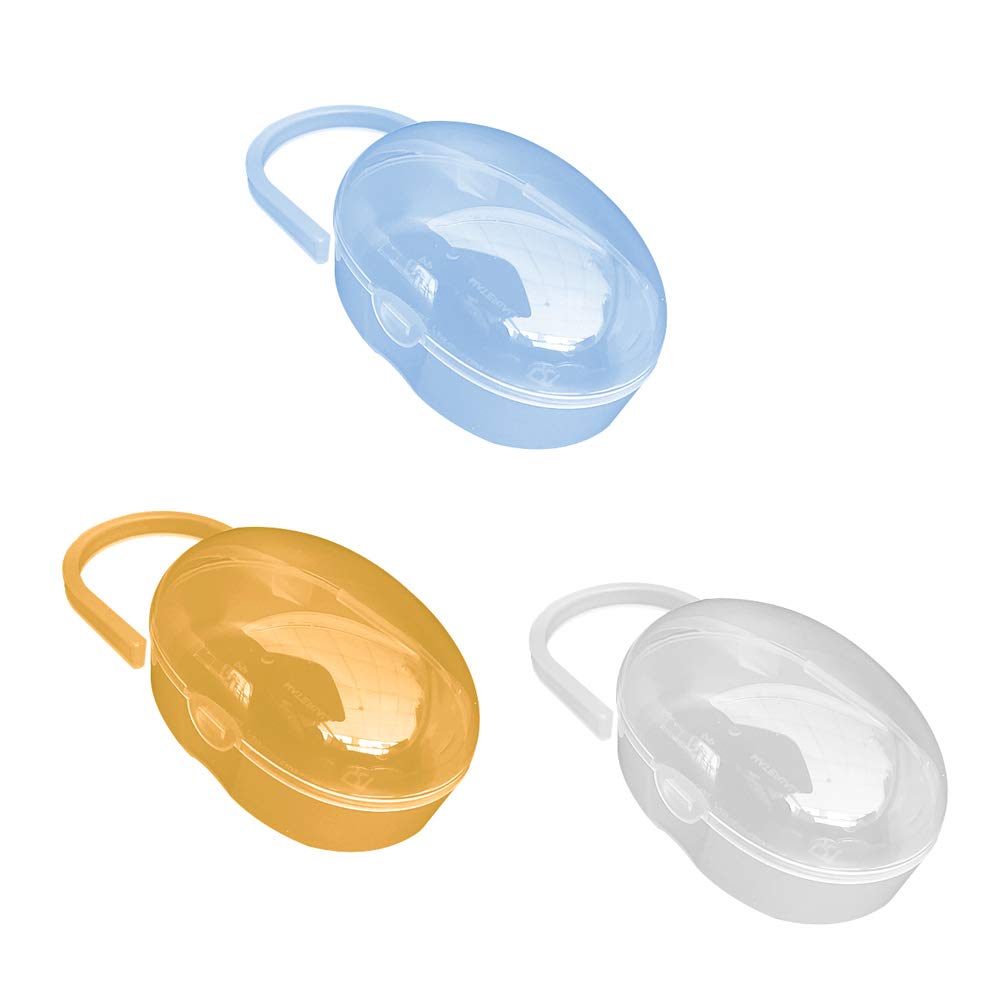 Dummy Case,3 Pack Pacifier Storage Box with Portable Handle Soother Pacifier Boxes BPA Free Baby Nipple Cases Prevent Bacterial Dust for Travel(Yellow+Transparent+Blue)