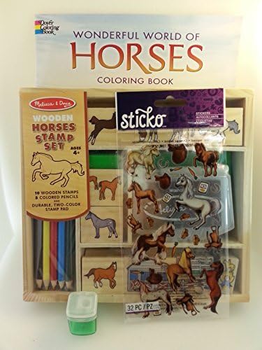 Horse Lover Stamp and Color Bundle - 4 Items: Wooden Stamp Set, Pony Stickers, Horses Coloring Book, and Pencil Sharpener