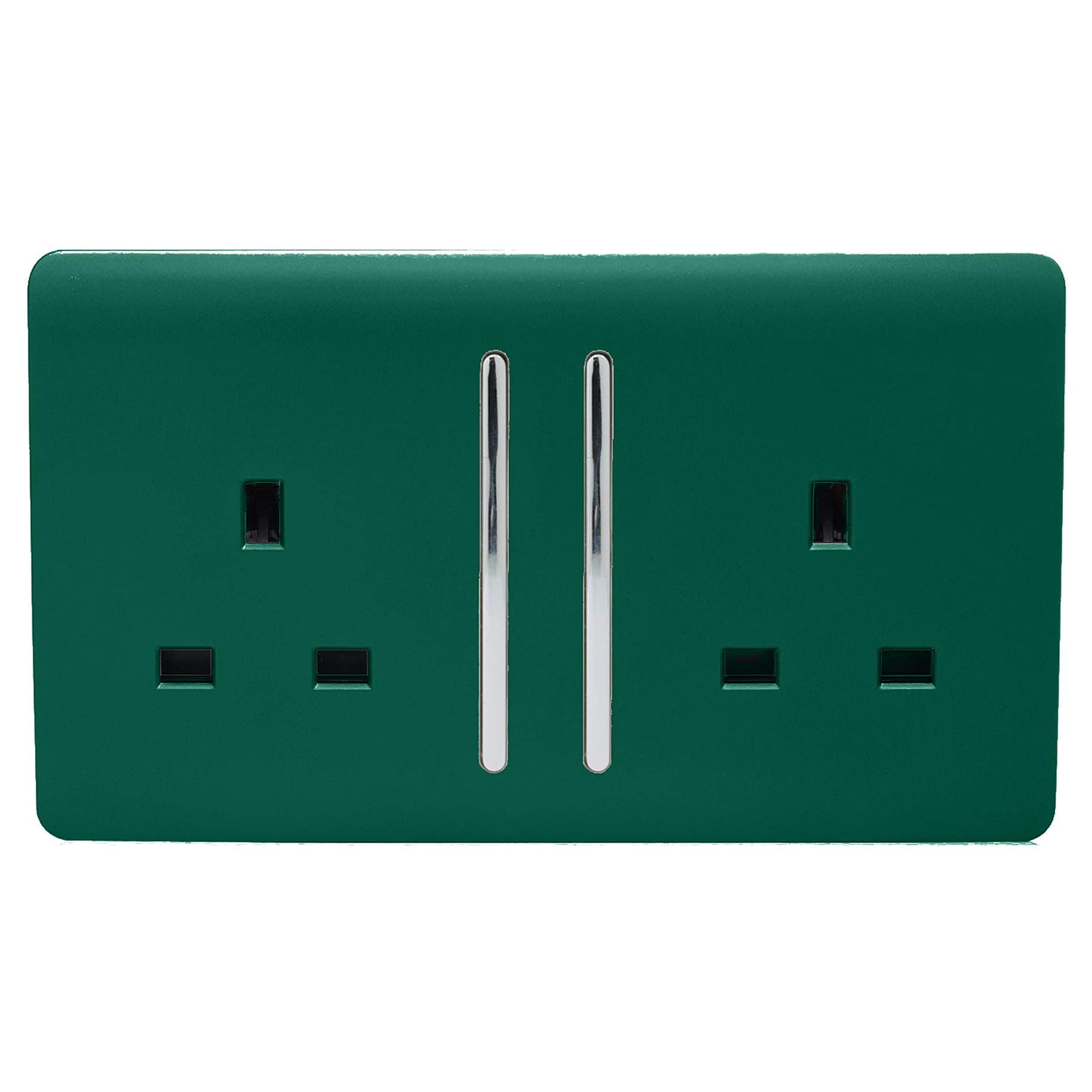 Trendi Switch 2 Gang Artistic Modern Glossy 13 Amp Switched Tactile Plug Socket Dark Green, ART-SKT213L