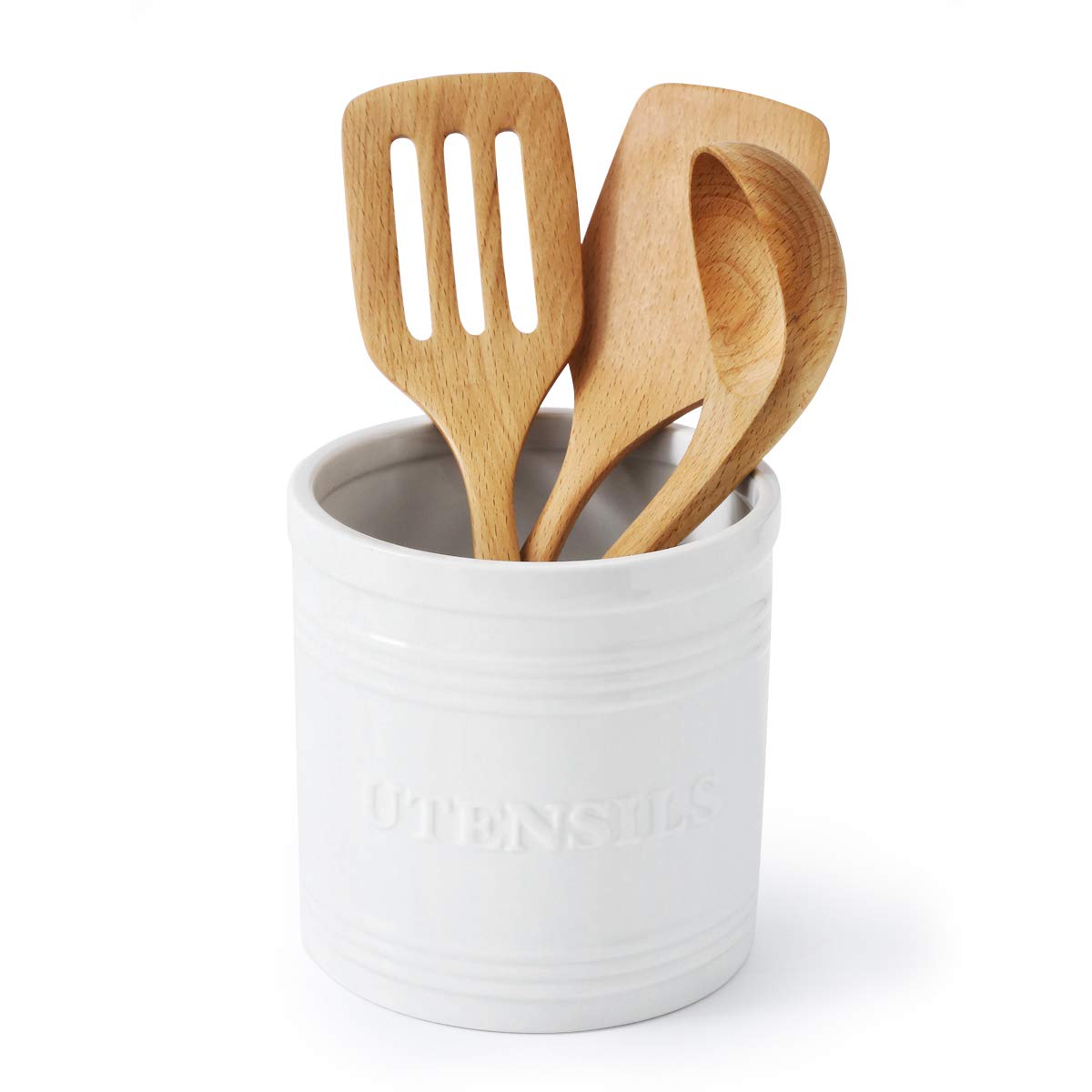 Utensil Porcelain Crock/Holder White Storage, Kitchen for Size Large Utensil