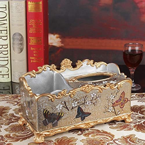 yuxiyuan European Multi-Function Paper Towel Box American Napkins Tray Living Room Home Retro Storage Box Coffee Table Decoration@Water Flower Butterfly Dance Multi-Function Tissue Box