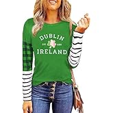 St. Patrick's Day Tshirt Women Lucky Clover Print Irish Shirt Splicing Long Sleeve Raglan Tees Baseball Tops