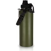 Volhoply 40 oz Insulated Water Bottles Paracord Handle, Stainless Steel Sports Bottle with Spout Lid, Reusable Double Walled Vacuum Metal Travel Cups with Wide Mouth for Adults (Army Green, 1 Set)