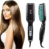 Portable Electric Hair Straightening Brush,Straightener Brush with LED Temperature Display Show Your Beauty Every Day (Matt Black)