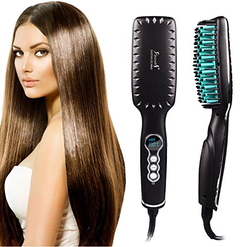 Portable Electric Hair Straightening Brush,Straightener Brush with LED Temperature Display Show Your Beauty Every Day (Matt Black)