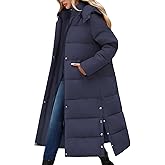Jyanl Women Long Puffer Coat Maxi Thickened Quilted Padded Jacket Winter Warm Zip Parka Removable Hood Buttoned Slit Hem