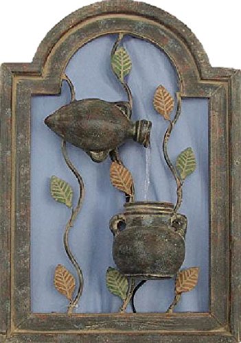 Beautifully Designed Hanging Wall Fountain - Two Jugs & Vines Design With Classic Antiqued Maple Wood Finish, Perfect for Indoor Decor or Outdoor Patio - Pump Included