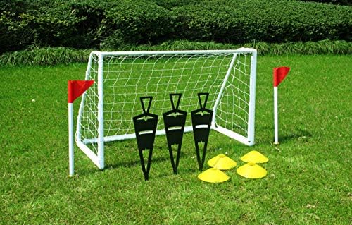 Kidz Gamez Football Goal Posts Practice Fun Set, Garden, Beach Outdoor Exercise (120 x 80cm) with Corner Flags, Training Cones and Figures Ages 3-9