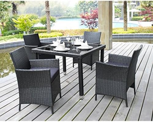 Patio Furniture 5 Piece Outdoor Wicker Dining Set with Black Cushions