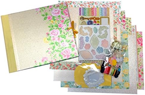 Deluxe Wirebound Scrapbooking Kit with pearlized paper, stickers, ribbons, printed papers, frames, mini envelopes (Yellow)