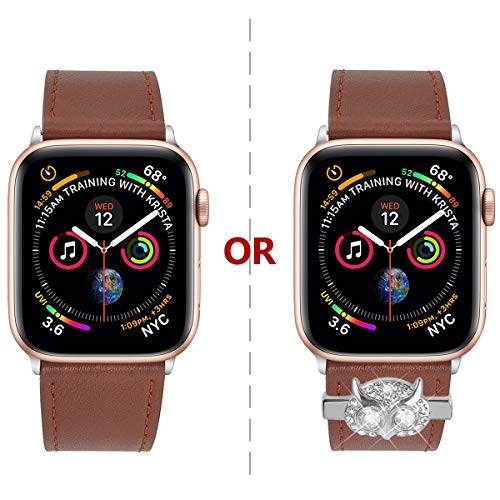 hooroor Leather Bands Compatible Apple Watch Band 38mm 40mm Accessory Replacement Wristband Sport Strap for Iwatch Nike+, Series 4 3 2 1, Edition, Stainless Steel Metal Buckle (Brown-38 mm 40mm)