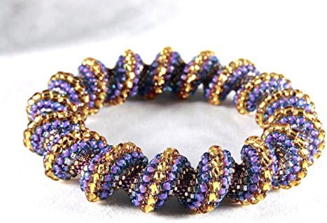 Purple and Gold Cellini Spiral Beaded Bangle Bracelet