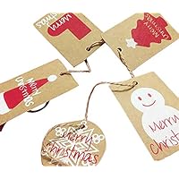 INFLORAL 100 Pcs Kraft Paper Christmas Gift Tags（5 Designs）with String Gift Hang Labels with Natural Jute Twine
