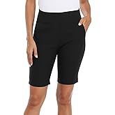 HAPPIERE Womens Bermuda Shorts 10'' Inseam Pull On Ladies Casual Dressy Shorts with Pockets