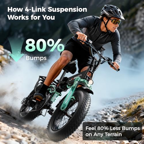 Jasion X-Hunter Electric Bike for Adults,1400W Peak Folding Ebike,20''*4 Fat Tire Foldable Ebike,30MPH 70+Miles 48V 13AH Removable Battery,Full Suspension System Design,7-Speed Bicycles