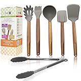 Homerzon Silicone Cooking Utensils Set - Wooden Silicone Kitchen Utensil Set - Acacia Spoon Spatula Tongs