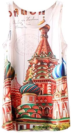 KaiTingu Vintage Women's Castle Print Sleeveless Vest Tank Tops White