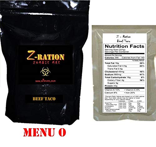 MRE Z-Ration (Zombie MRE) Custom Meals Ready to Eat! (MENU O - Beef Taco)