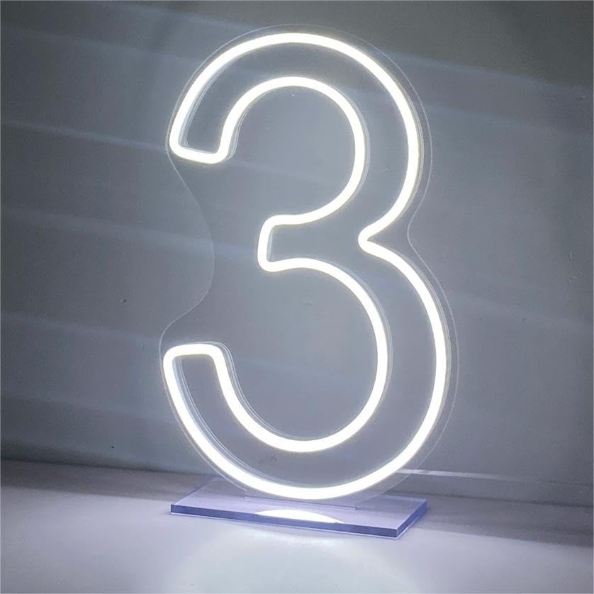 Photo 1 of LED Neon Signs Number 3 Birthdays Decor Neon Lights Party USB Plus Battery Case