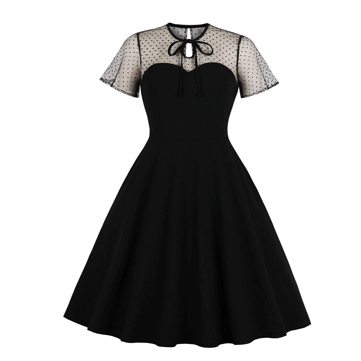 Photo 1 of Wellwits Women's Mesh Neck Sweetheart Vintage Cocktail Dress Polka Dots Black 2XL