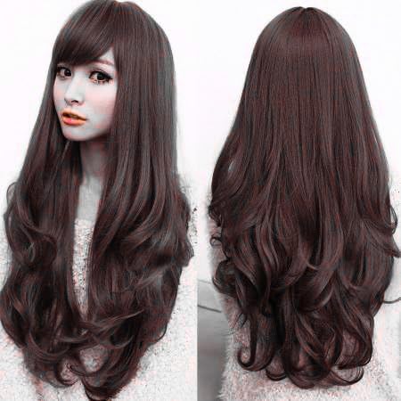 Artifice Oblique Bang 26" Stylish Straight/Wavy Wig Hair Extension + Wig Cap (Natural Brown)