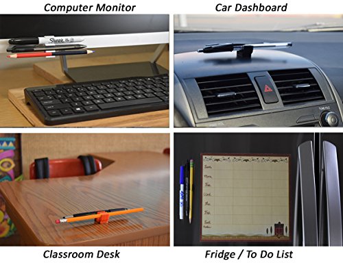 (10 pk) Black Self Adhesive Pencil Pen and Marker Holder Adhesive Clip - Best Mount Organizer to Stick on nightstand, Junk Drawer, Clutter Cabinet, Bedside, etc. - Great for Kitchen, Craft Room, etc.