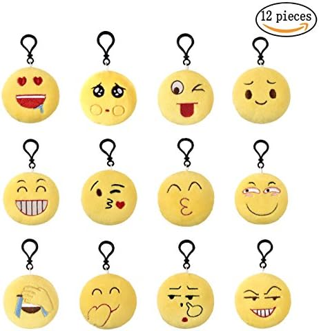Emoji Keychain Party Favors Kit Newest Poop Laughing Plush Keychains for Kids Teenagers Christmas Birthday Party Supplies Students Prizes Boys and Girls Backpack Set of 12