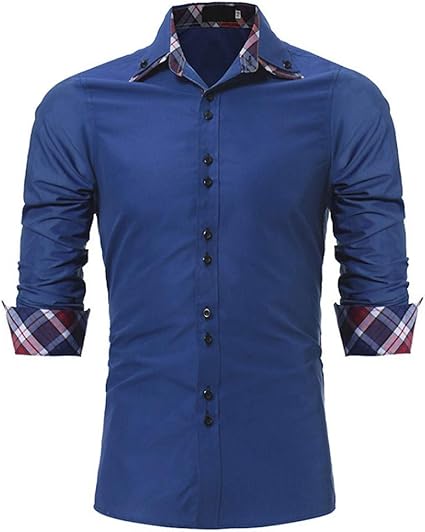 Amazon Sgl Collection カジュアルシャツ メンズ 長袖 二重襟 ダブルボタン デザイン 襟元チェック ボタンダウン スリムフィット カットソー 5色選択 サイズ S 2xl 日本向けサイズ仕様 シャツ 通販
