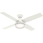 Hunter 52 inch Outdoor or Indoor Ceiling Fan with LED Light and Remote Control - White Ceiling Fan, Standard Mount, 4 Blades,