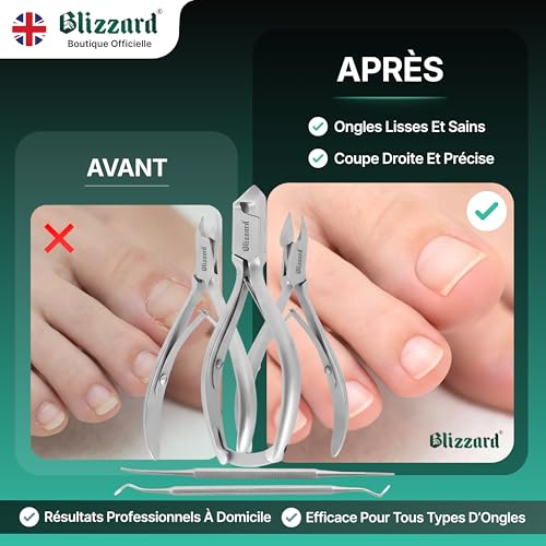 Blizzard Professional Pedicure Kit and Nail Foot Cutter - 5 Piece Podiatry Set for Ingrown and Thick Toenails - Clippers, File and Lifter - Stainless Steel - Senior and Men's Foot Care