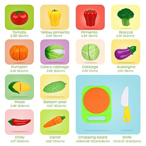 Play Food Cutting Set for Kids Kitchen Play Game with Plastic Velcro Vegetables Cutting Board Set and Apron by Peradix