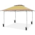 EAGLE PEAK 12x12 Pop up Canopy Tent, Easy Set up Folding Shelter with Auto Extending Awning 144 Square Feet Sun Shade, Beige