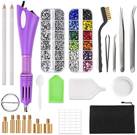 Hotfix Applicator, Peirich Hot Fix Rhinestone Applicator Wand Setter Tool Kit with 7 Different Sizes Tips, Tweezers & Brush Cleaning kit and 2 Pack Hot-Fix Crystal Rhinestones