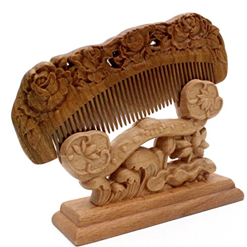 YOY Handmade Carved Natural Sandalwood Hair Comb - Anti-static No Snag Brush for Men's Mustache Beard Care Anti Dandruff Women Girls Head Hair Accessory (HC1006)