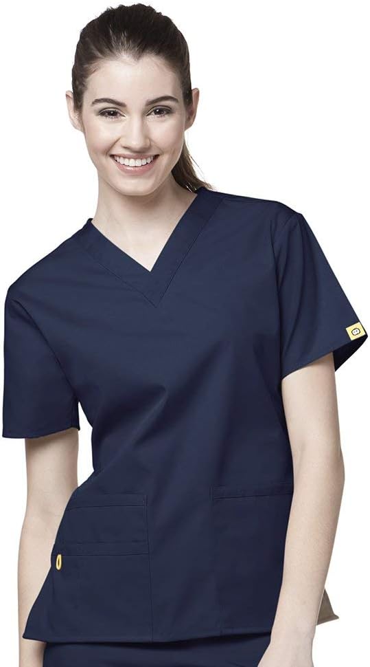 WonderWink Origins Women's 6016 Bravo V-Neck Top & Romeo Drawstring Pant 5026 Medical Uniforms Scrub Set (Navy - Large/Large)