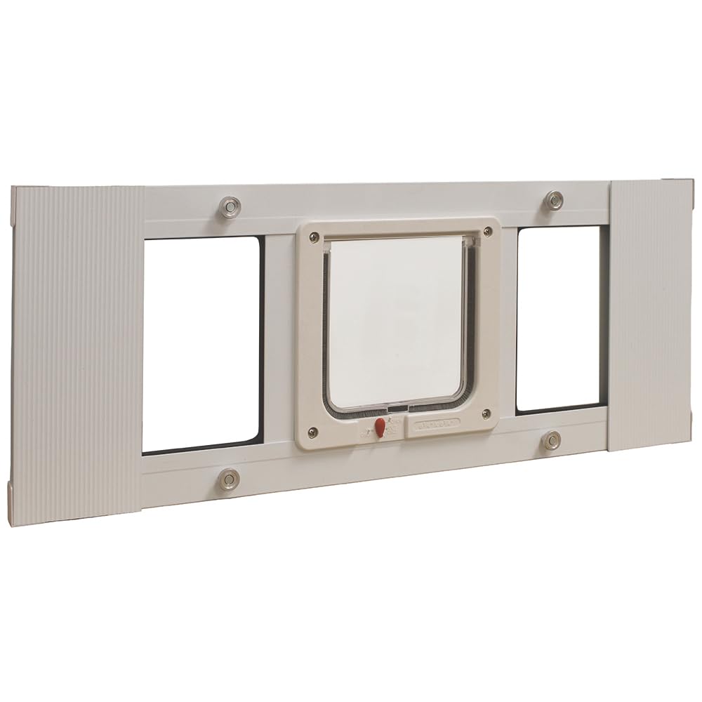 Ideal Pet Products Aluminum Sash Window Pet Door, Adjustable to Fit Window Widths from 27" to 32", Cat Flap 6-1/4” x 6-1/4” Flap Size