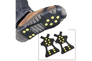 Leebei 2Pcs Non-Slip Shoe Cover,Ice Snow Grippers,Over Shoe Boot Traction Cleat Rubber Spikes Mountaineering Non-Slip Shoe Cover 10-Stud Slip-on Stretch Footwear (Large (Shoes Size:W 10-13/M 8-11))