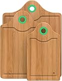 Vremi 3 Piece Bamboo Cutting Board Set - Wood Cutting Boards for Kitchen with Silicone Storage Handle - Small and Large Organic Eco Bamboo Wooden Carving Chopping Boards for Meat and Cheese - Green